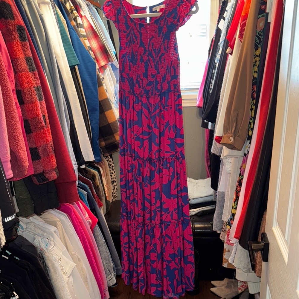 Floral Pink and Blue Maxi Dress